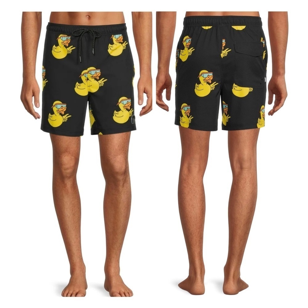 NWOT Neff Black and Yellow Duck Print Swim Trunks